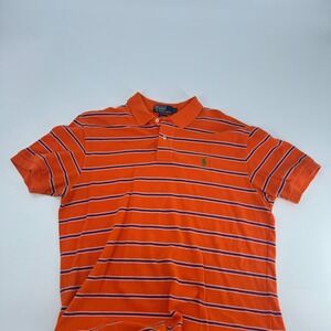 Polo Ralph Lauren Mens Polo‎ Shirt Orange Striped Short Sleeve Casual Top